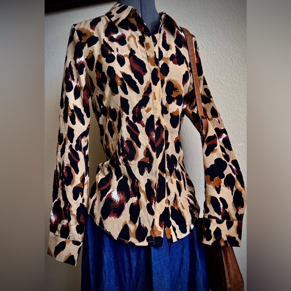 NWT Grey Lab Leopard Print Button Down Blouse Shirt XS